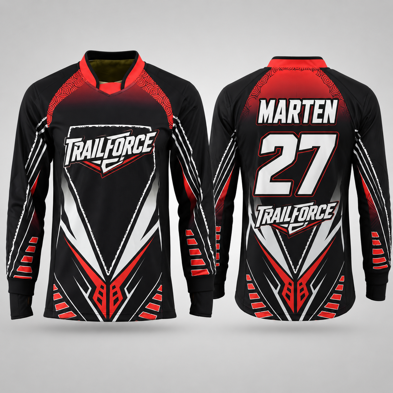 Custom Motocross Jersey Red Wave in Schwarz, Rot und Weiß
