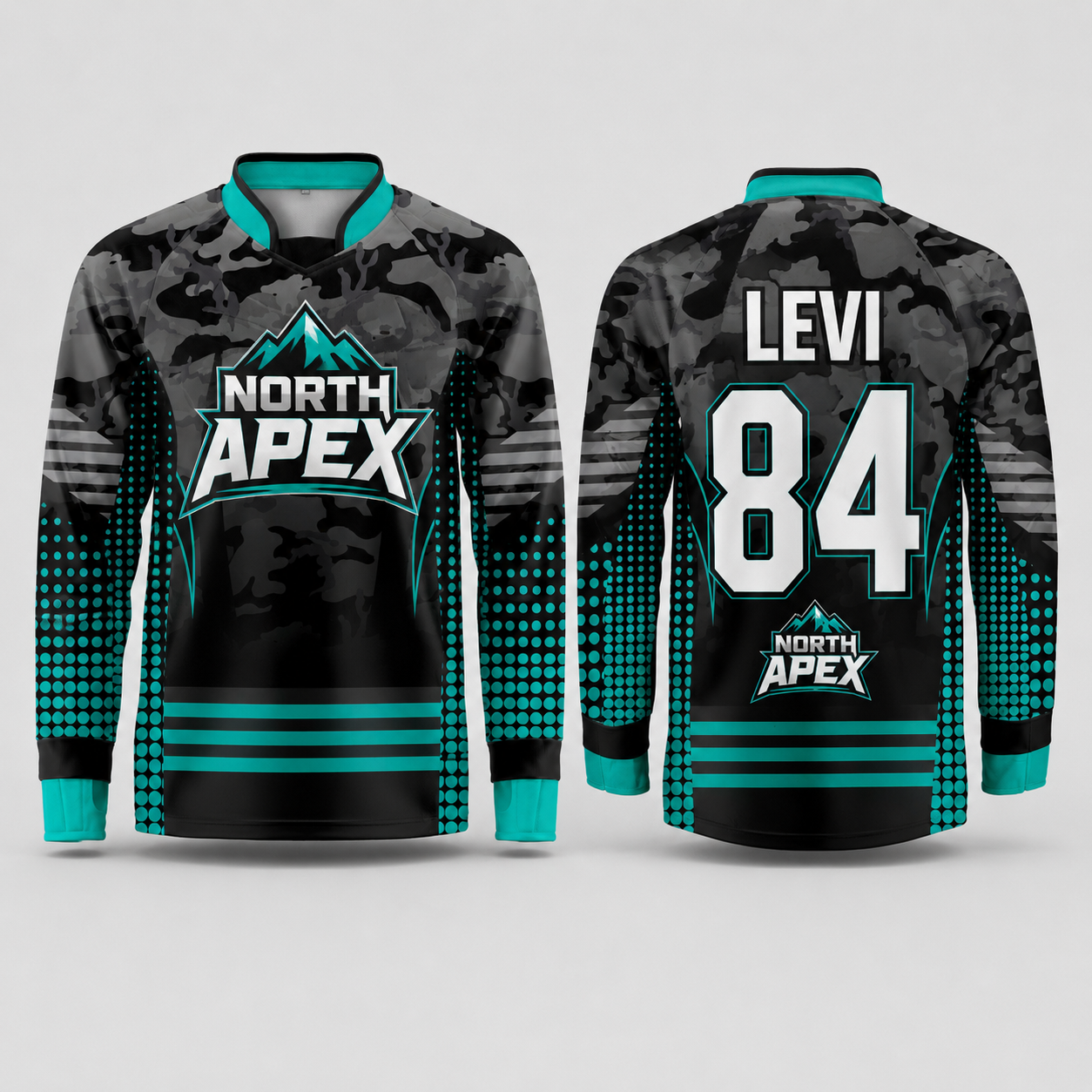 Motocross Jersey Cyan Camo in Schwarz, Grau und Cyan